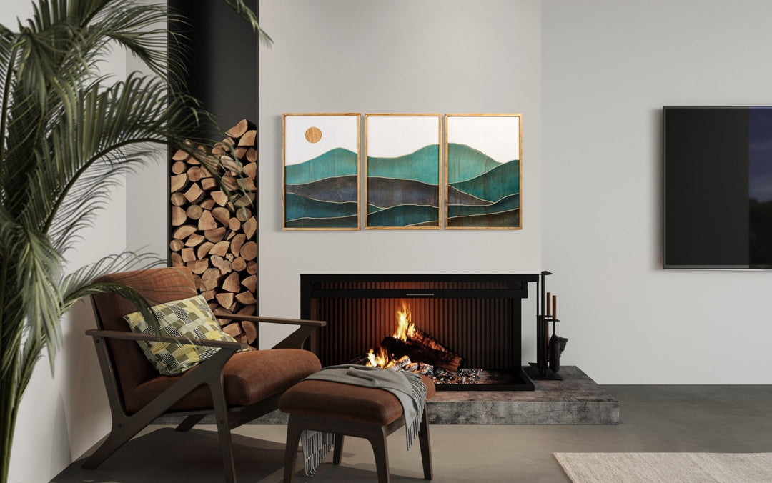 Mountain Wood Wall Art | Boho Wall Decor | Watercolor Painting | Minimalist Mountain Scene Wall Decor - Vintage Adventures
