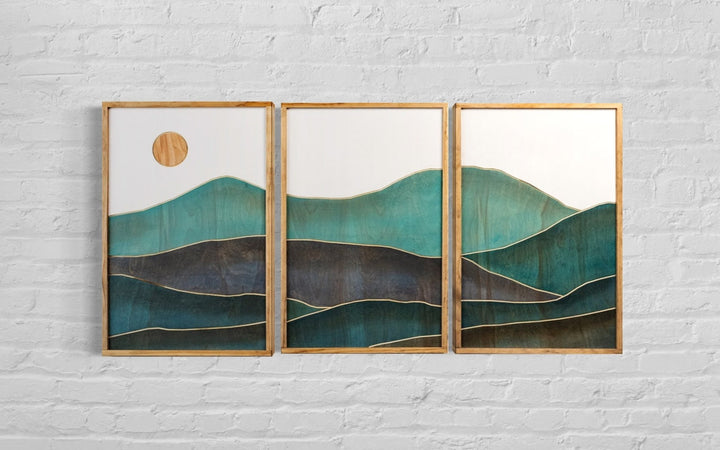Mountain Wood Wall Art | Boho Wall Decor | Watercolor Painting | Minimalist Mountain Scene Wall Decor - Vintage Adventures