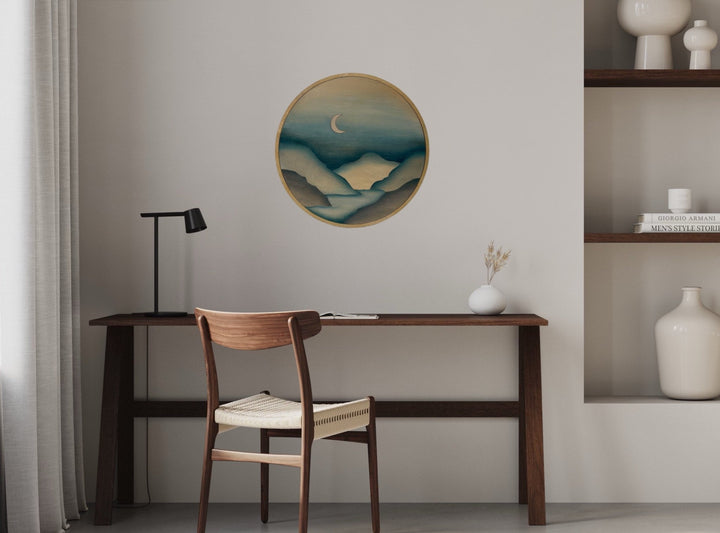 Nordic Mountain Moon Night Sky Round Wood Wall Art - Vintage Adventures, LLC