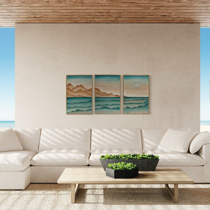 Ocean Beach Landscape Wood Wall Art Set | 3-Piece Framed Coastal Wood Wall Hanging | Boho Lake Landscape Wall Art for Home Décor - Vintage Adventures