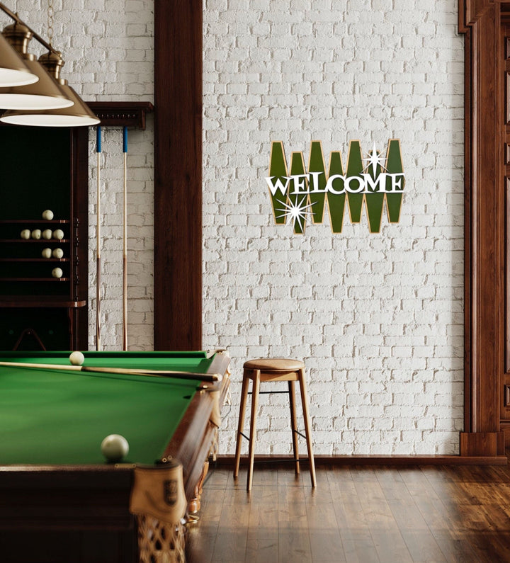 Olive Green Mid Century Modern Welcome Sign - Vintage Adventures, LLC