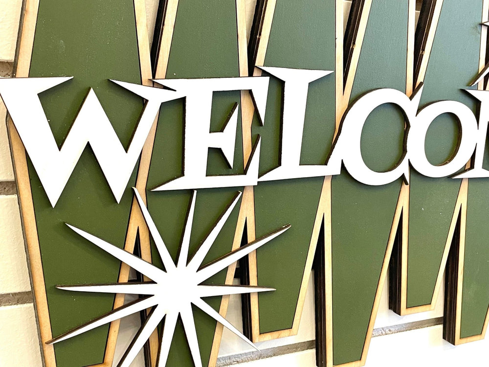 Olive Green Mid Century Modern Welcome Sign - Vintage Adventures, LLC