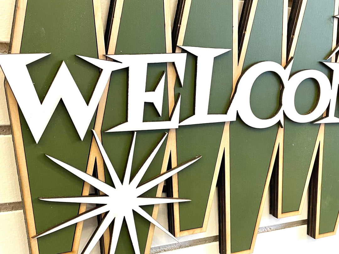 Olive Green Mid Century Modern Welcome Sign - Vintage Adventures, LLC