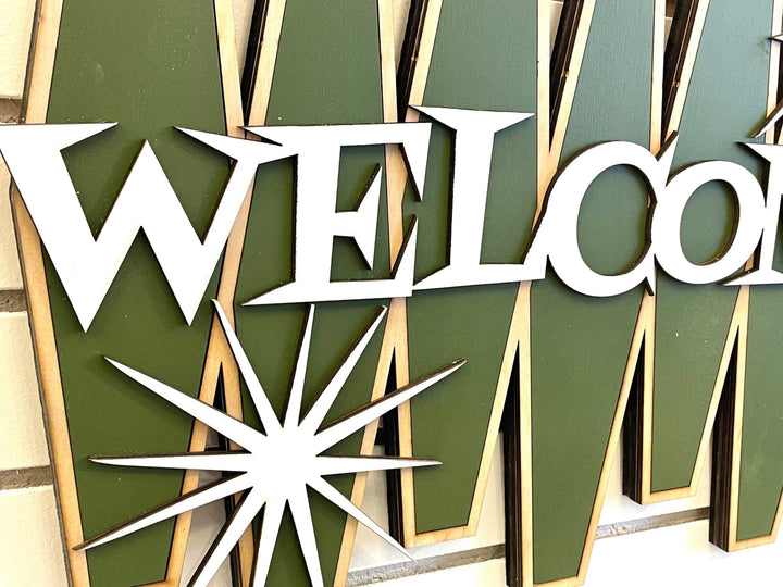 Olive Green Mid Century Modern Welcome Sign - Vintage Adventures, LLC