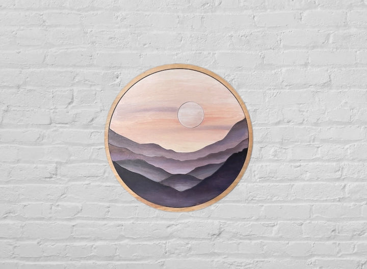 Purple Mountain Cliffs Landscape Round Wood Wall Art - Vintage Adventures, LLC