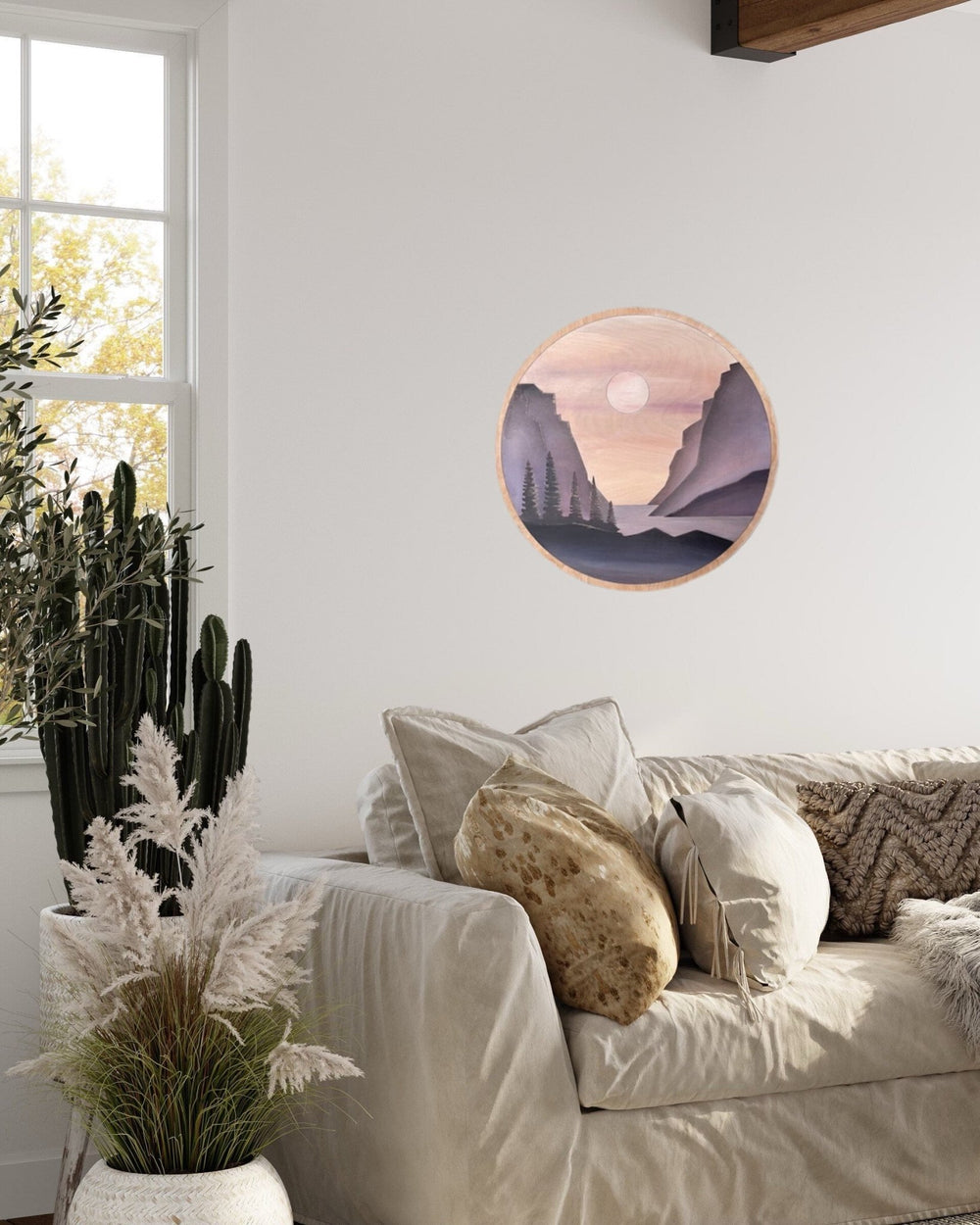 Purple Mountain Valley Landscape Round Wood Wall Art - Vintage Adventures, LLC