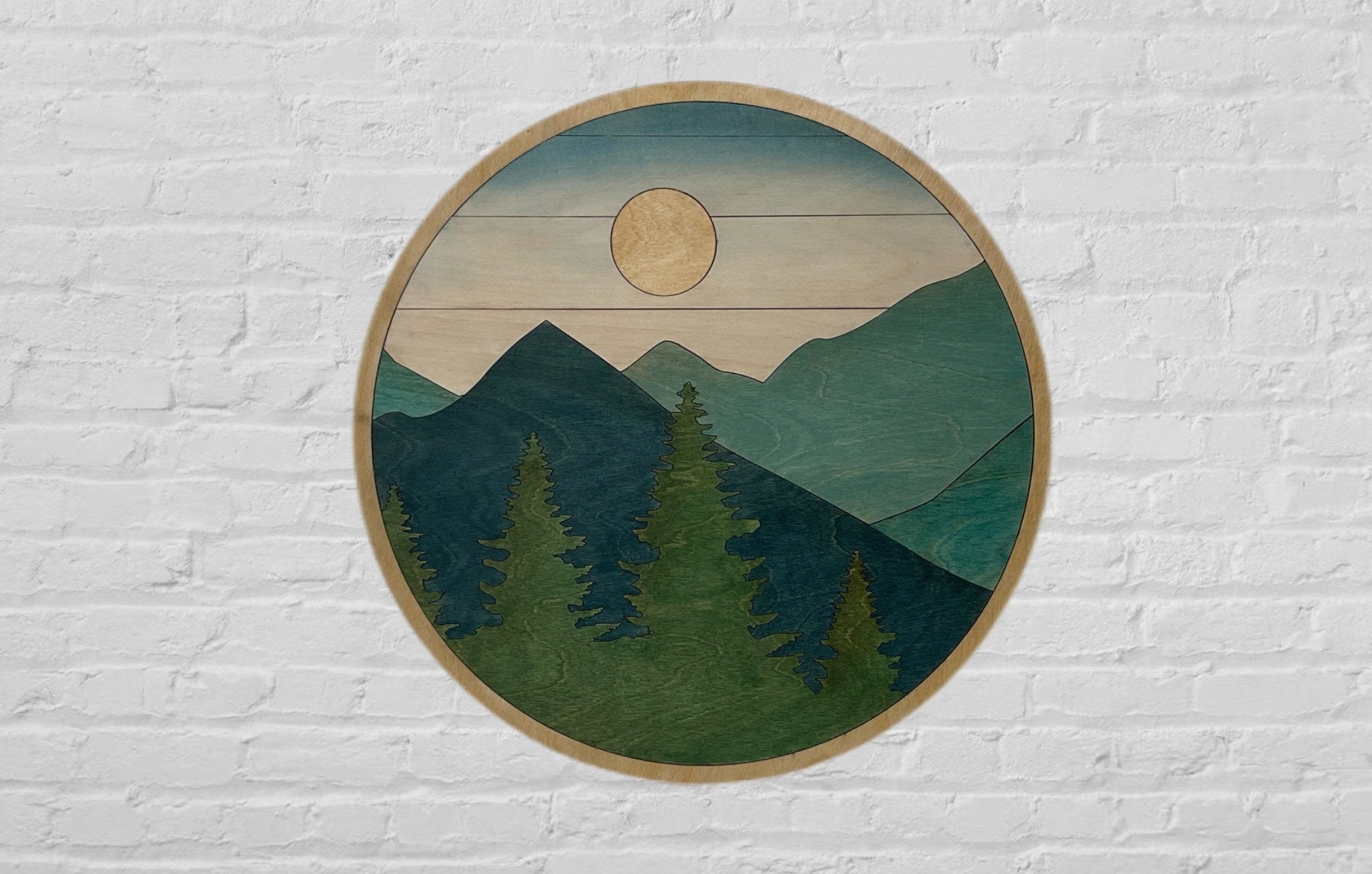 Mountains cheapest Wooden Wall Art- Round Mountains Wood Wall Art Panel- Large Geometric