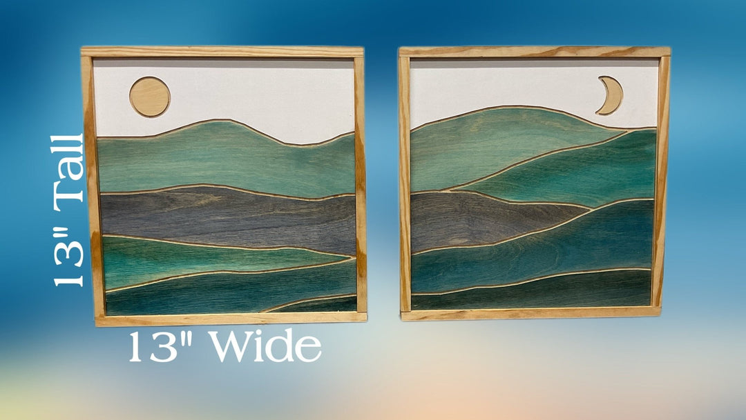 Small 2-Piece Blue Mountain Wood Wall Art Set - Vintage Adventures, LLC