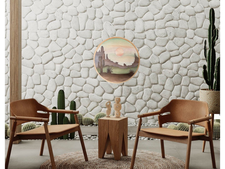 Southwest Desert Mountain Landscape Round Wood Wall Art - Vintage Adventures, LLC