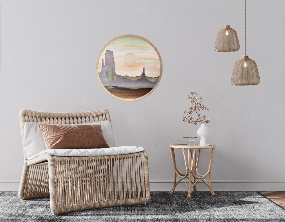 Southwest Desert Mountain Mesa Round Wood Wall Art - Vintage Adventures, LLC