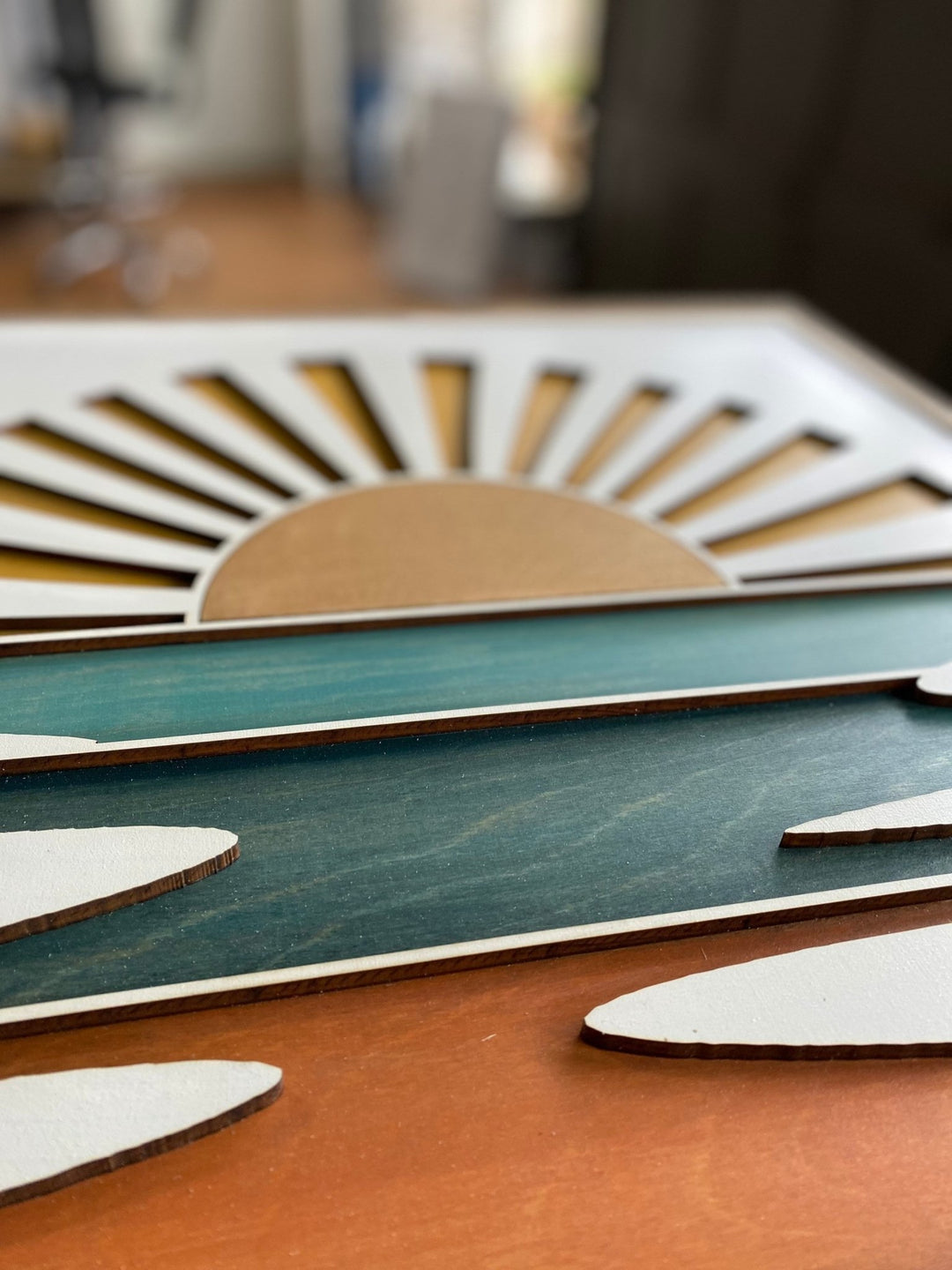 White Boho Sun-Stream Over Water Wood Wall Art - Vintage Adventures, LLC