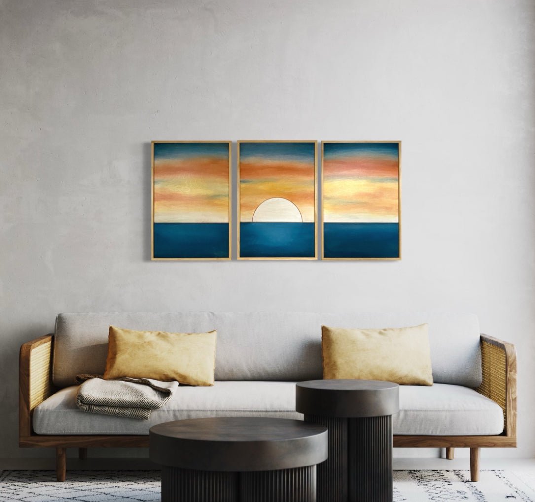 3-Piece Engraved Ocean Sunset Wood Wall Art - Vintage Adventures, LLC