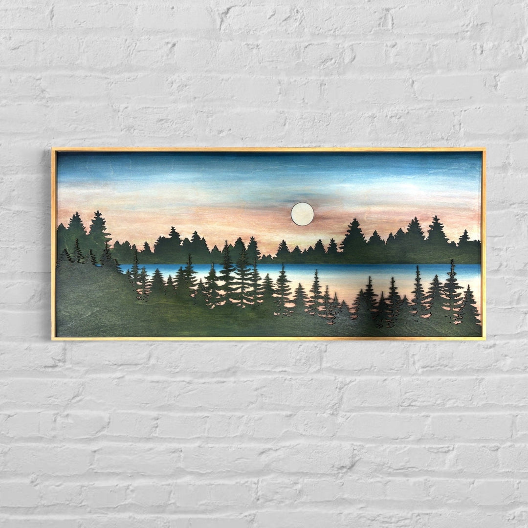 3D Lake Landscape Wood Wall Art | Tree Wooden Wall Hanging | Hand Painted Living Room Home Decor - Vintage Adventures