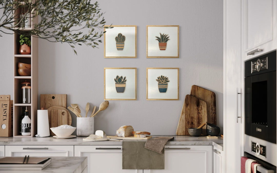 succulent kitchen decor Boho Succulent Wood Wall Art Set