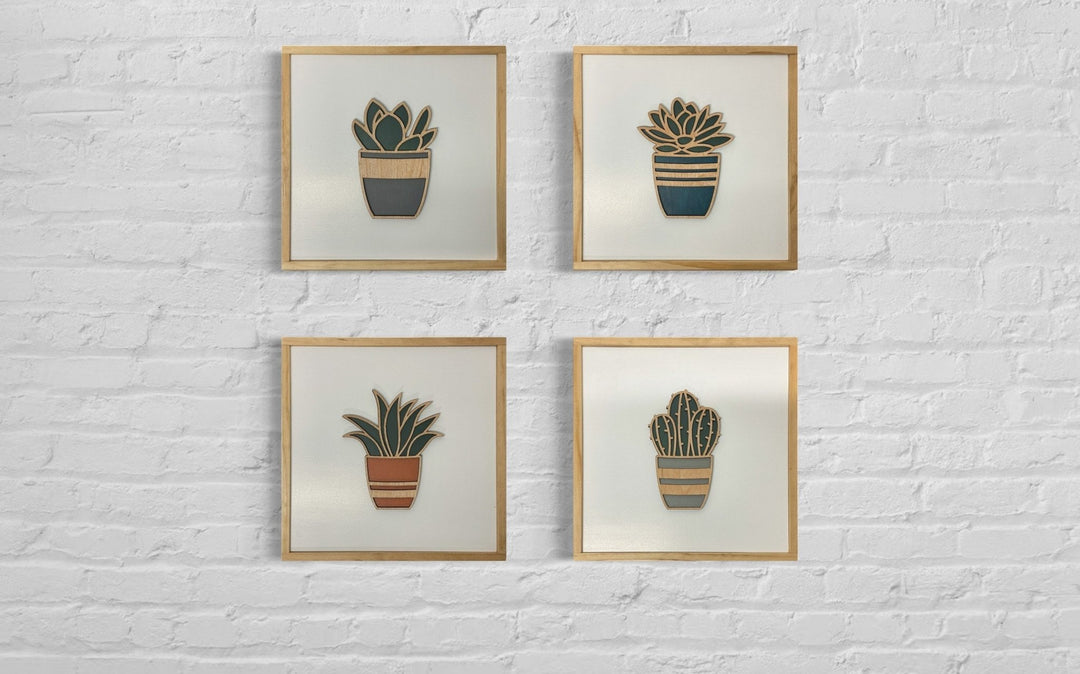 living succulent wall art Boho Succulent Wood Wall Art Set