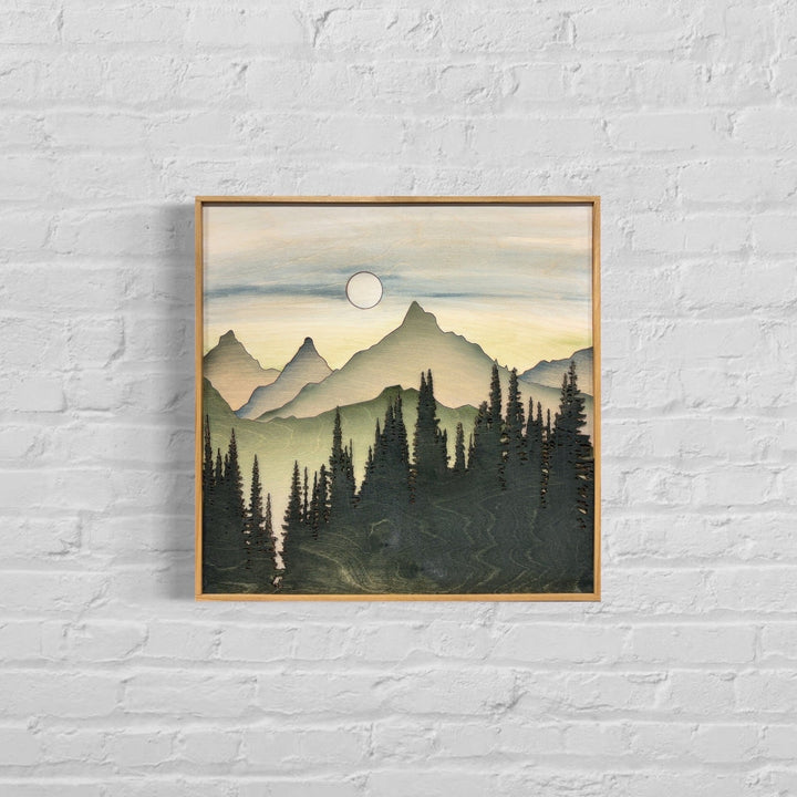Forest Mountain Wood Wall Art | Sunset Wilderness Wooden Wall Hanging | 3D Mountain Cabin Gift for Him - Vintage Adventures