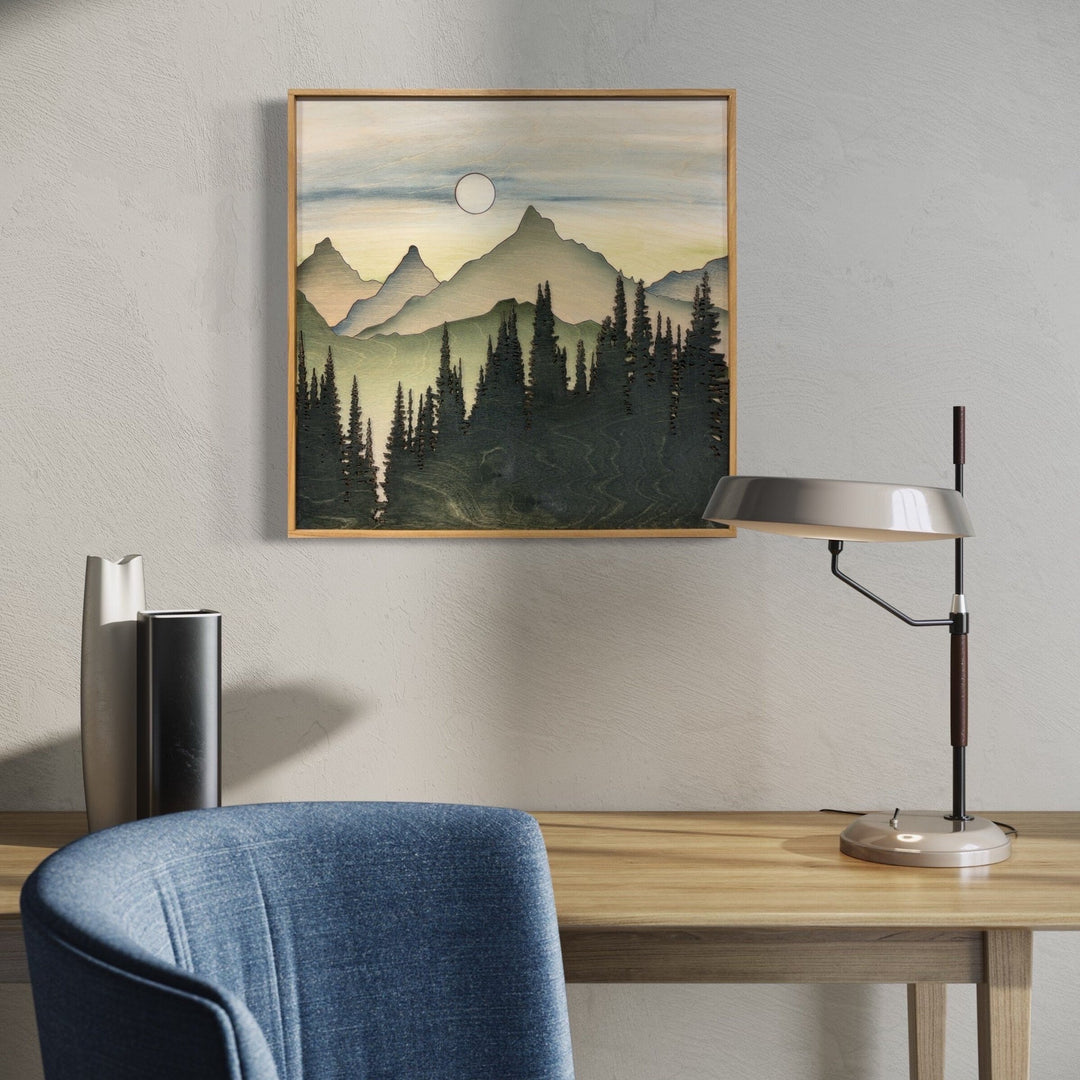 Forest Mountain Wood Wall Art | Sunset Wilderness Wooden Wall Hanging | 3D Mountain Cabin Gift for Him - Vintage Adventures