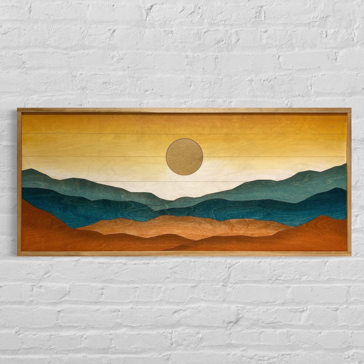 Long Sunset Mountain Landscape Wood Wall Art | Landscape Wooden Wall Hanging | Hand Painted Watercolor Home Decor for Over the Bed - Vintage Adventures