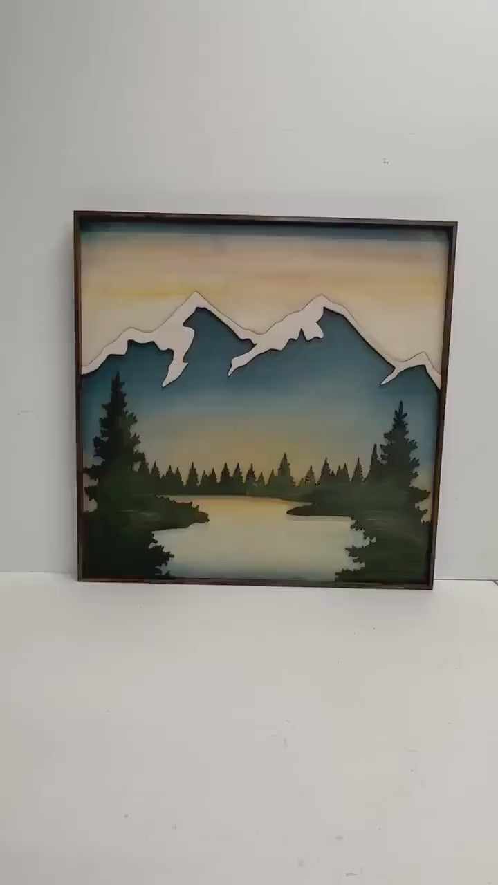 Wilderness Sunset Wood Wall Art 3D Mountain Cabin Hanging Perfect Cabin Gift for Him