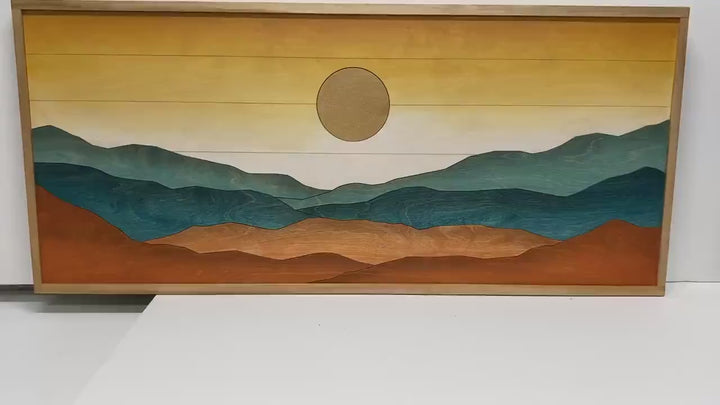 Long Sunset Mountain Landscape Wood Wall Art | Landscape Wooden Wall Hanging | Hand Painted Watercolor Home Decor for Over the Bed