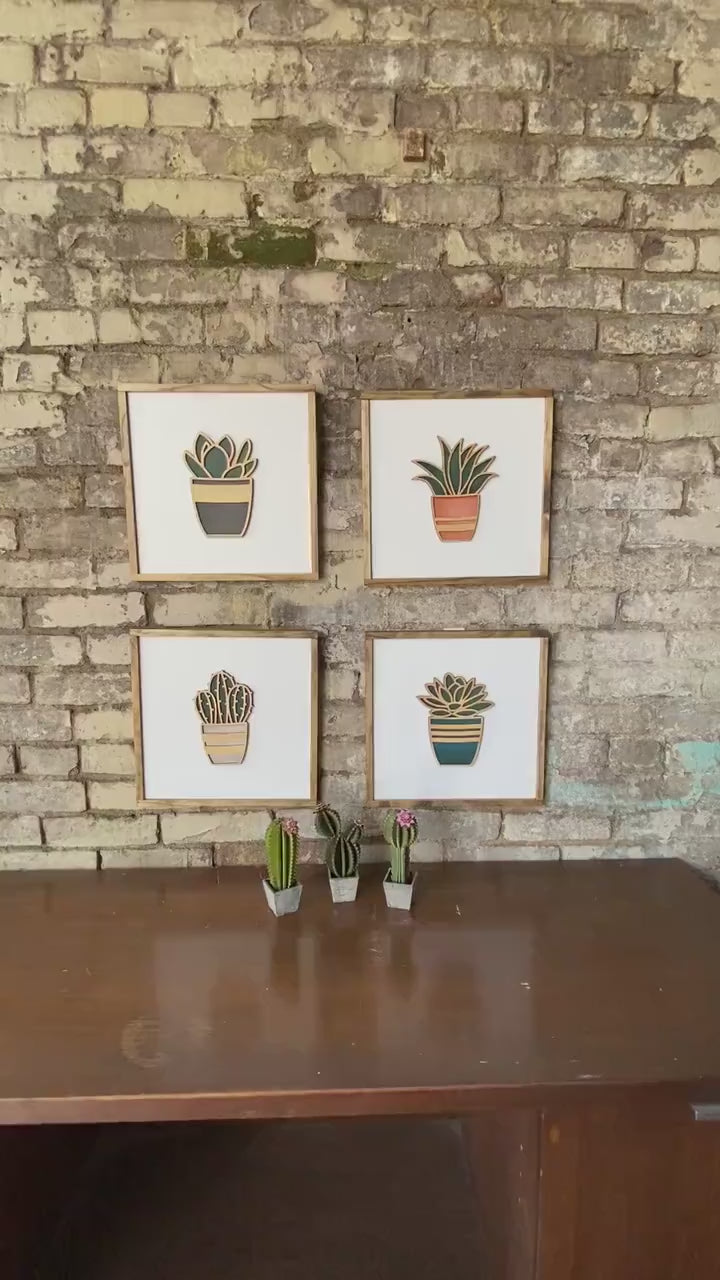 4-Piece Succulent Plant Wood Laser Wood Wall Art | Boho Succulent Botanical Wood Wall Art | Housewarming Gift