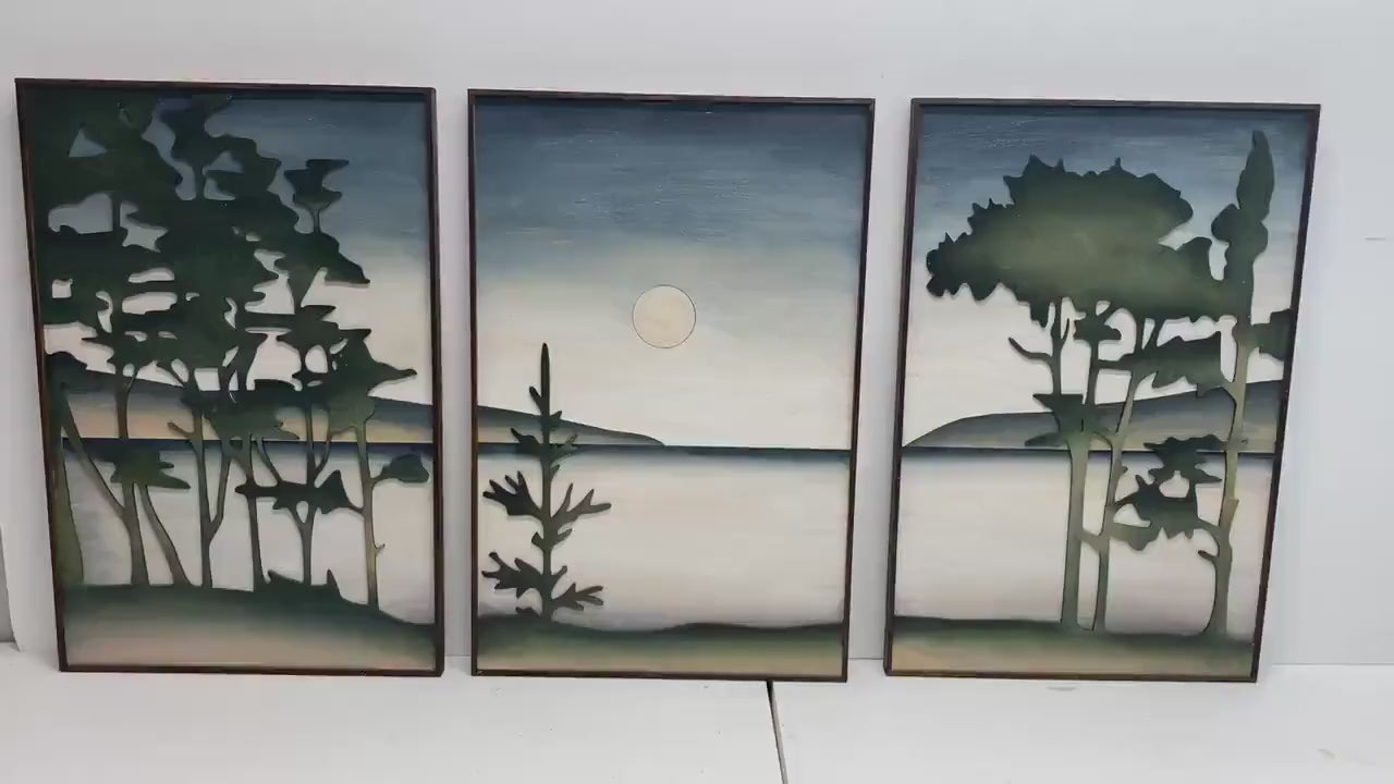 Lake Landscape Wood Wall Art | 3D Framed Lake Michigan Wooden Wall