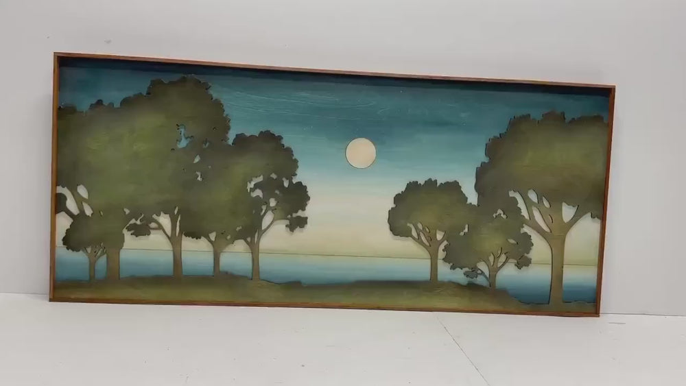 3D Lake Landscape Wood Wall Art | Tree Wooden Wall Hanging | Hand Painted Living Room Home Decor