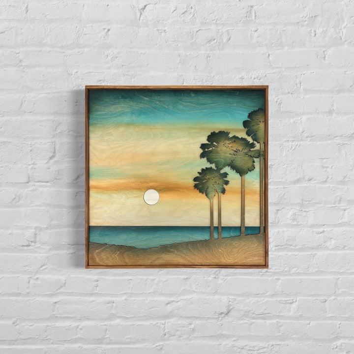 Sunset Coastal Beach Landscape Wood Wall Art | 3D Ocean Boho Landscape Wooden Wall Hanging | Boho Landscape Wall Hanging Beach House gift - Vintage Adventures