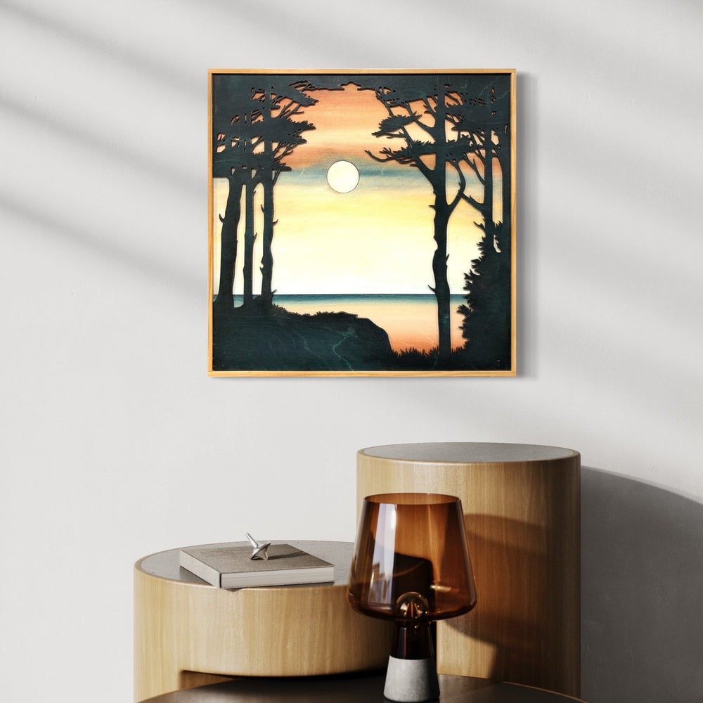 Sunset Lake Wood Wall Art | Sunset Wilderness Wooden Wall Hanging | 3D Lake House Gift for Him - Vintage Adventures