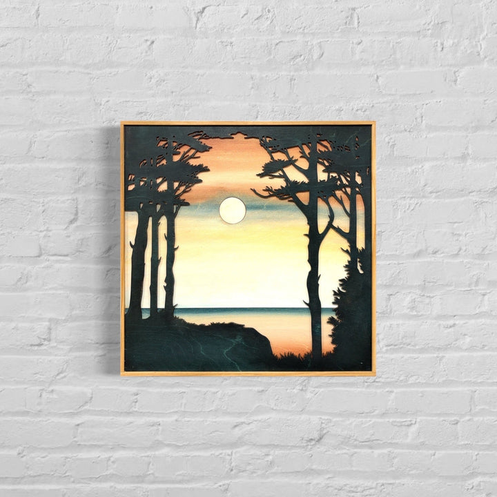 Sunset Lake Wood Wall Art | Sunset Wilderness Wooden Wall Hanging | 3D Lake House Gift for Him - Vintage Adventures