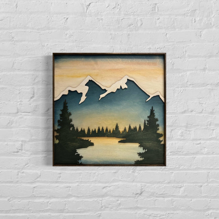 Wilderness Sunset Wood Wall Art 3D Mountain Cabin Hanging Perfect Cabin Gift for Him - Vintage Adventures