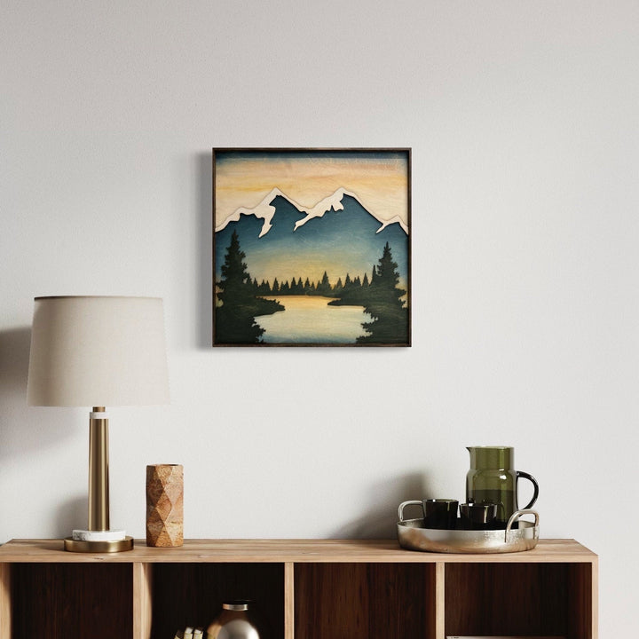 Wilderness Sunset Wood Wall Art 3D Mountain Cabin Hanging Perfect Cabin Gift for Him - Vintage Adventures