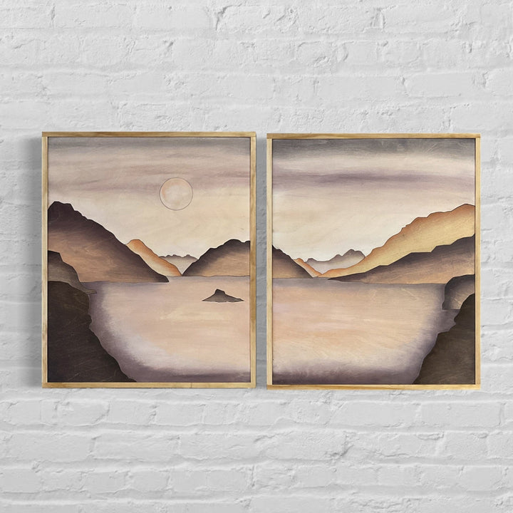 2-Piece Purple Mountain Island Lake Wood Wall Art Set - Vintage Adventures, LLC