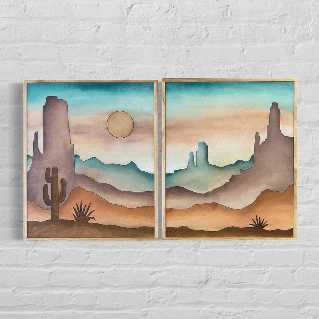 2-Piece Southwestern Desert Landscape Wood Wall Art - Vintage Adventures, LLC