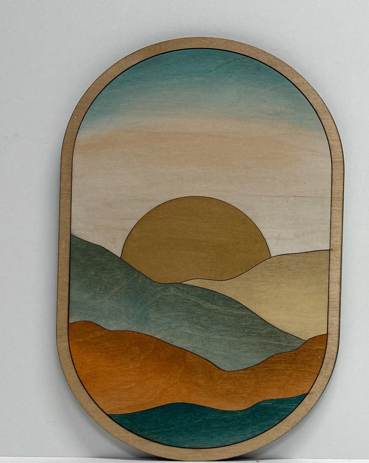 2-Piece Teal and Orange Oval Boho Wood Wall Art - Vintage Adventures, LLC