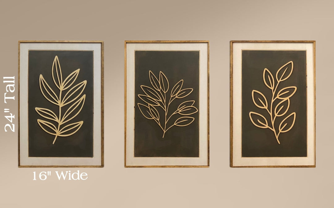 3-Piece Grey Leaf Cutout Wood Wall Art Set - Vintage Adventures, LLC