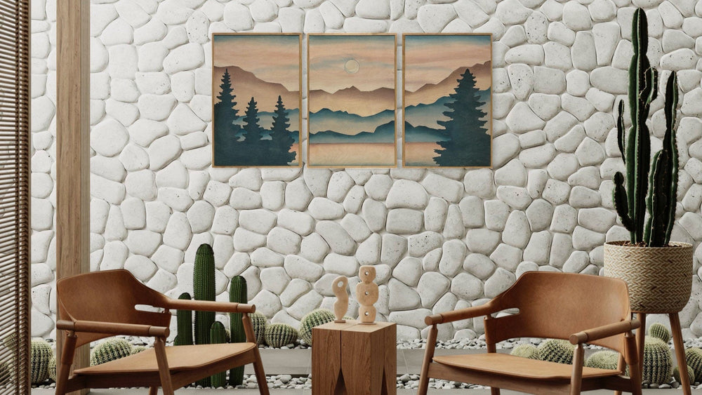 3-Piece Mountain and Forest Landscape Wood Wall Art Set - Vintage Adventures, LLC