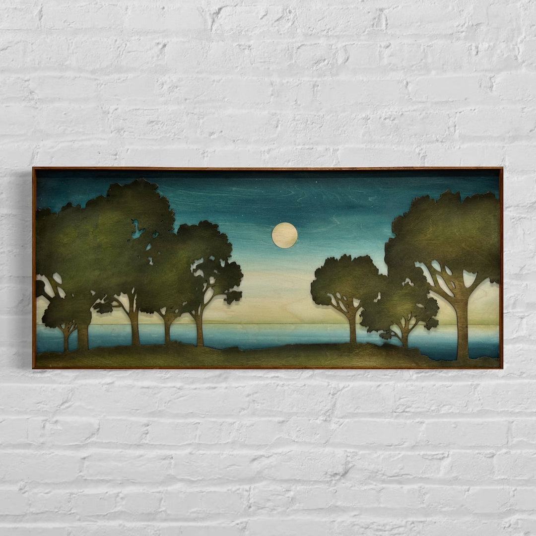 3D Lake Landscape Wood Wall Art | Tree Wooden Wall Hanging | Hand Painted Living Room Home Decor - Vintage Adventures