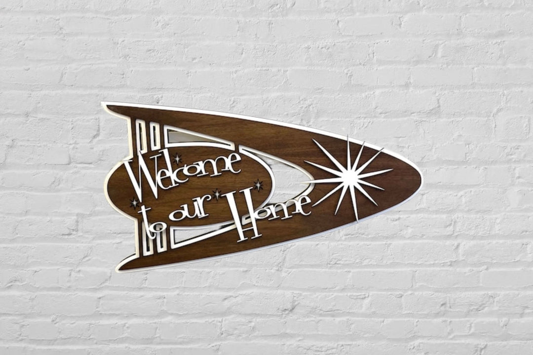 Atomic Mid Century Modern Wood Welcome to Our Home Sign - Vintage Adventures, LLC