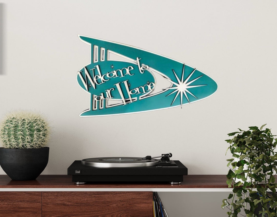 Atomic Mid Century Modern Wood Welcome to Our Home Sign - Vintage Adventures, LLC