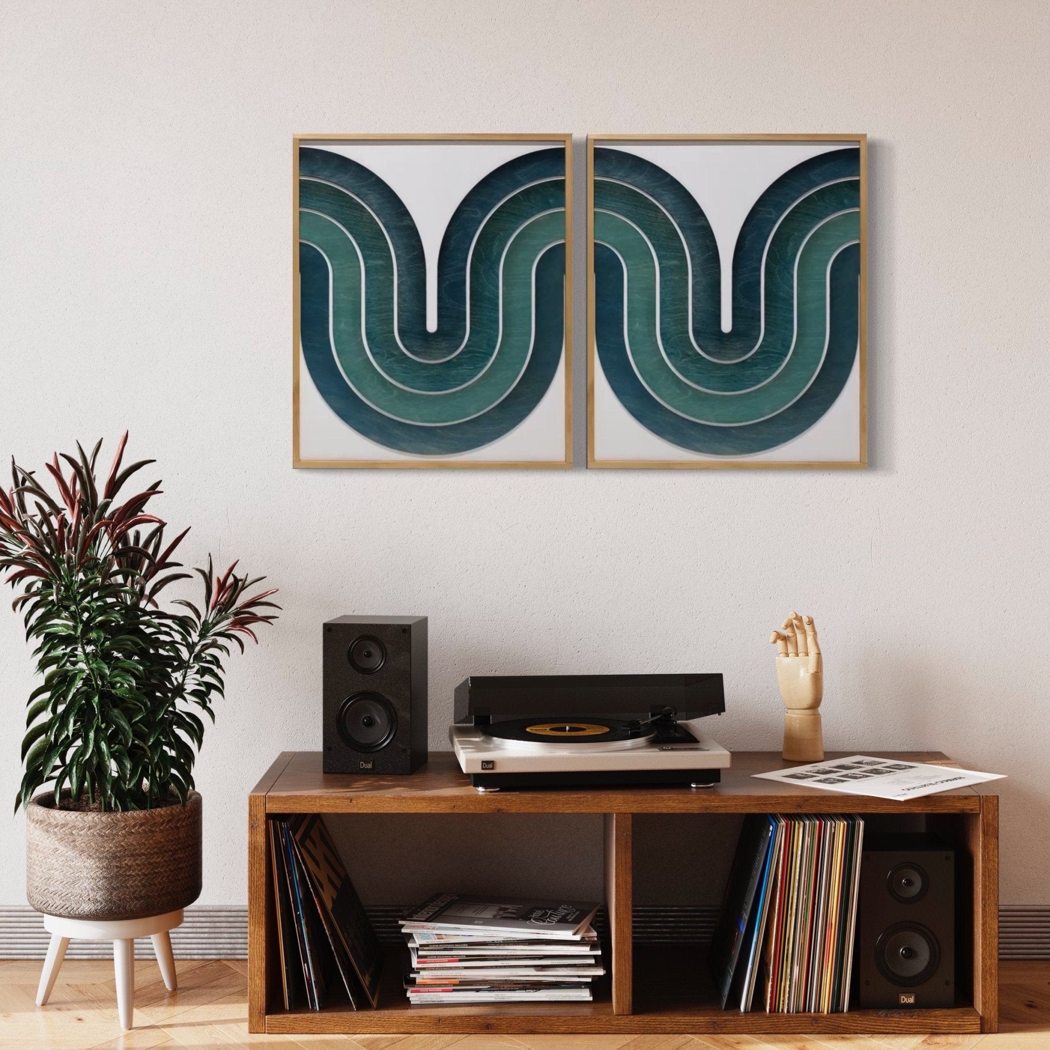 Blue Mid Century Modern Wood Wall Art | Retro Wall Hanging | Wave
