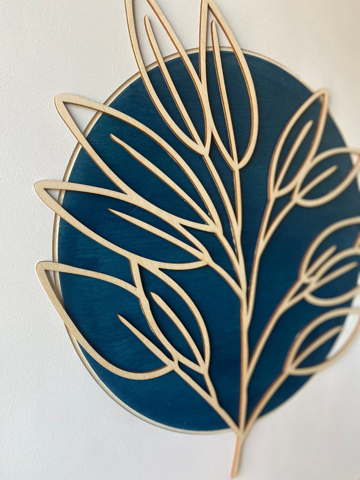 Boho Minimalist Blue Leaf Wood Wall Art - Vintage Adventures, LLC