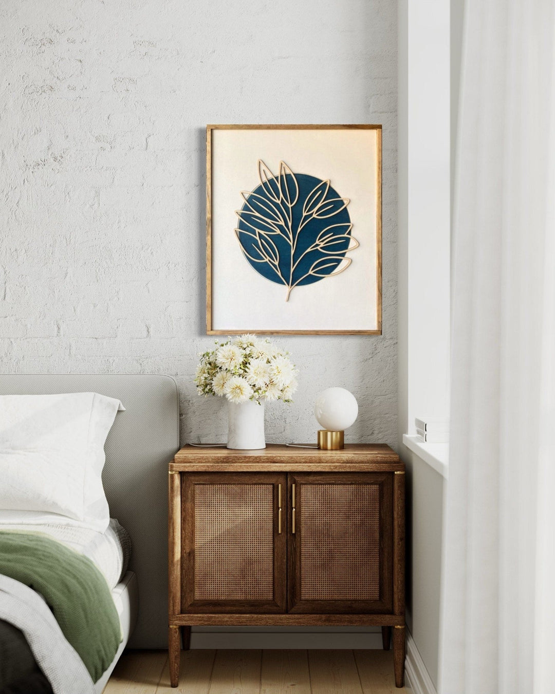 Boho Minimalist Blue Leaf Wood Wall Art - Vintage Adventures, LLC