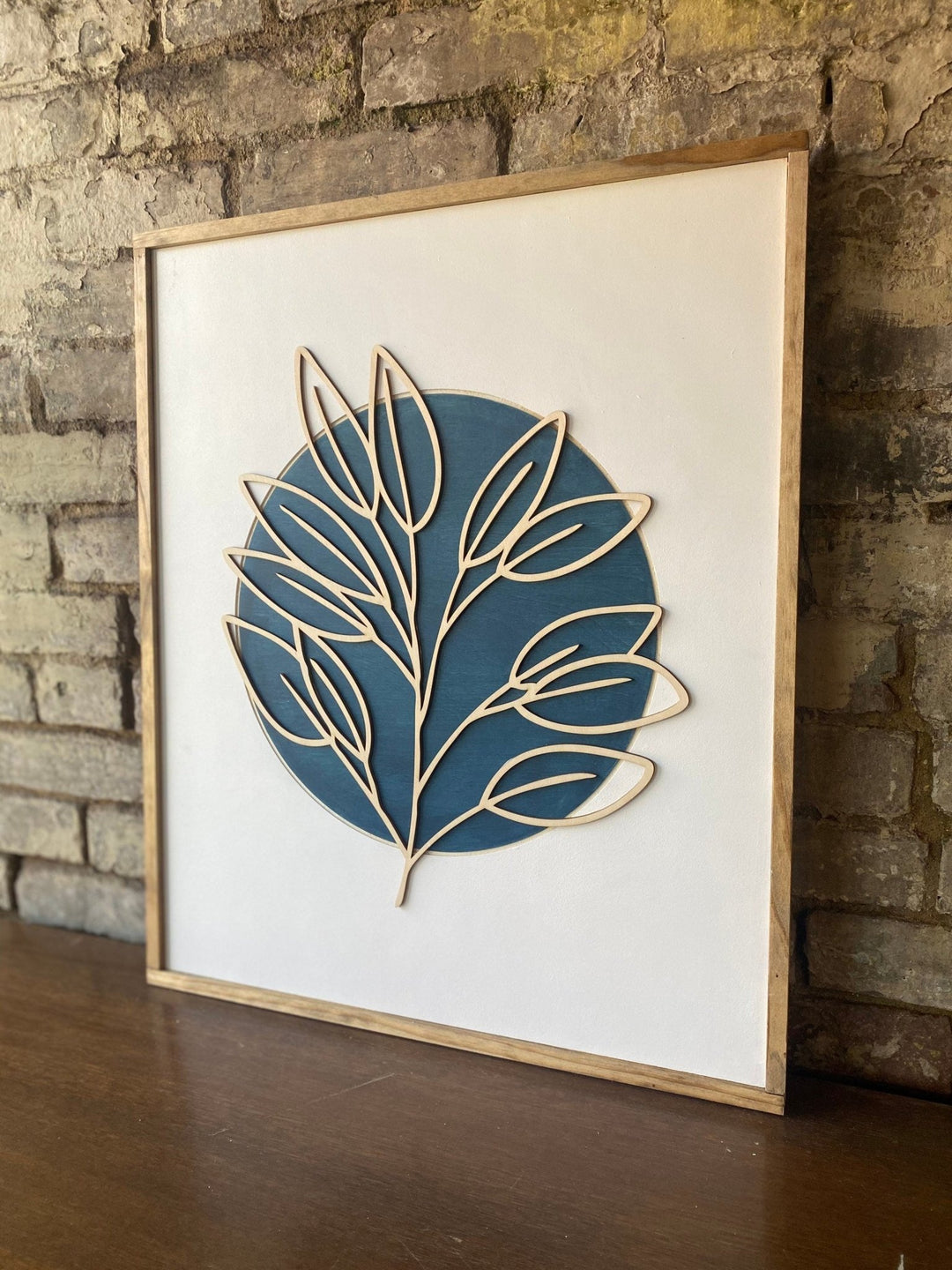 Boho Minimalist Blue Leaf Wood Wall Art - Vintage Adventures, LLC