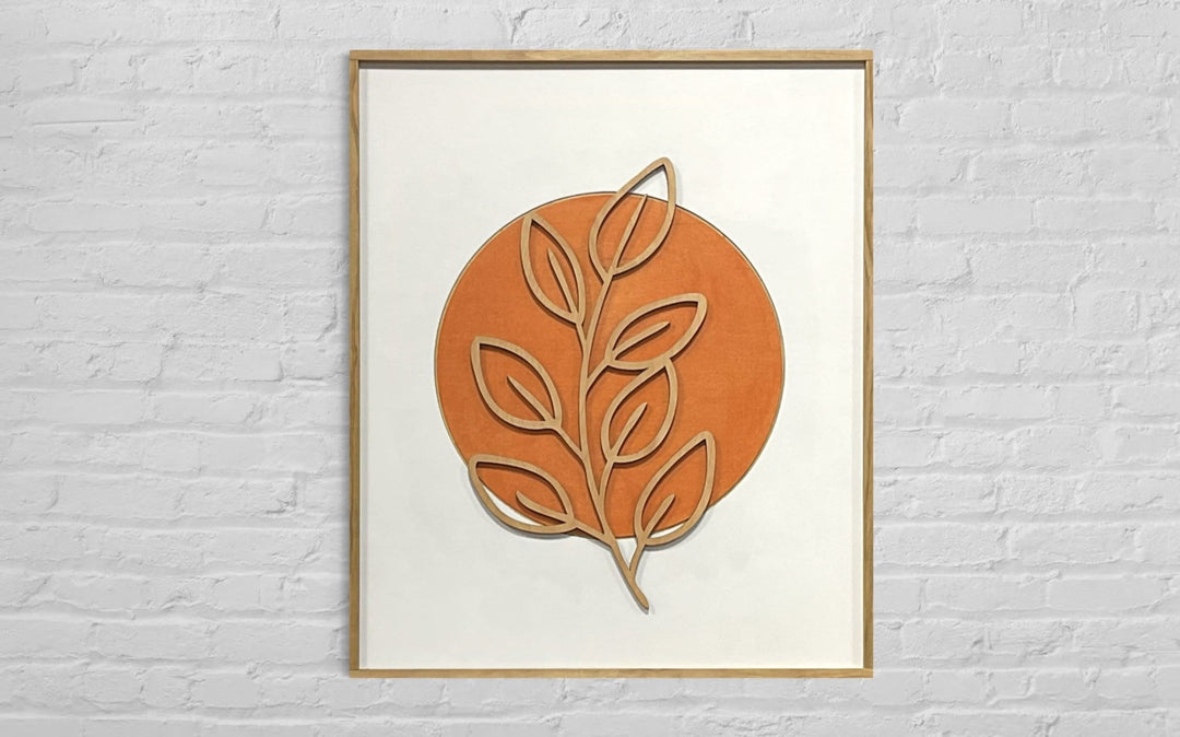 Boho Minimalist Orange Leaf Wood Wall Art - Vintage Adventures, LLC