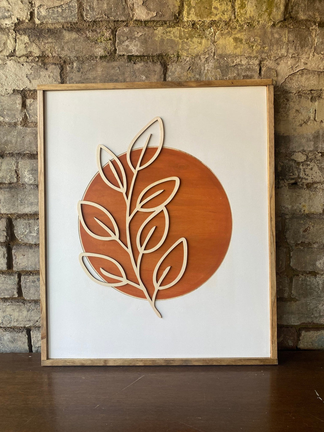 Boho Minimalist Orange Leaf Wood Wall Art - Vintage Adventures, LLC