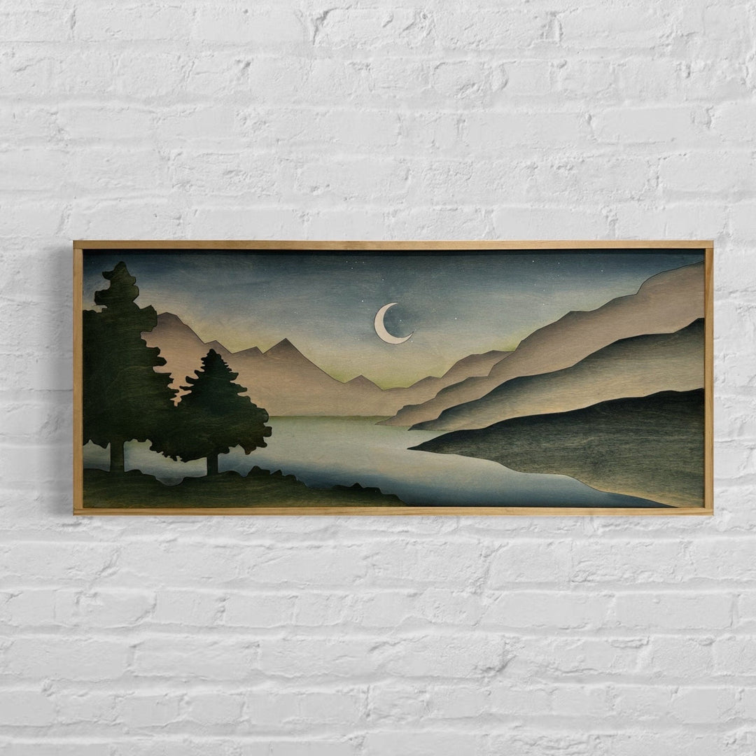 Boho Night Sky Mountain Landscape Wood Wall Art | Laser Cut Handmade Nature Wooden Wall Hanging | Hand Painted Watercolor Home Decor - Vintage Adventures