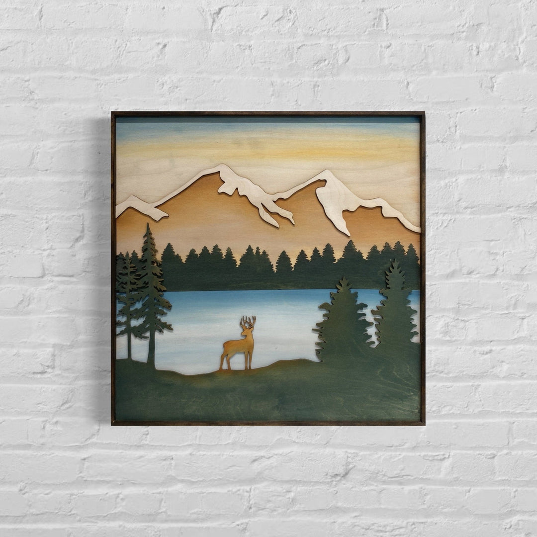Deer Wood Wall Art | Wilderness Wooden Wall Hanging | Deer Mountain Gift for Him - Vintage Adventures