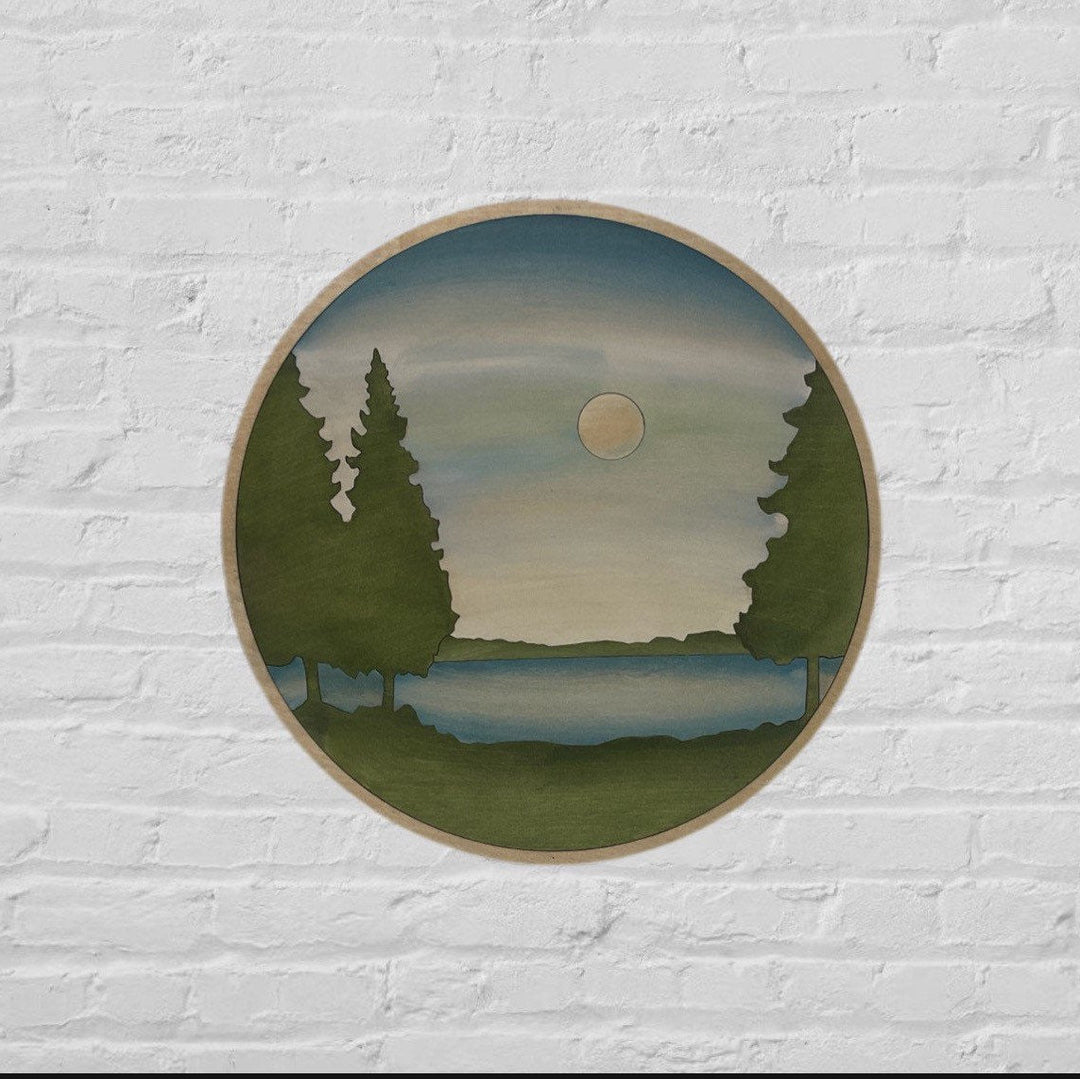 Forest and Lake Landscape Round Wood Wall Art - Vintage Adventures, LLC