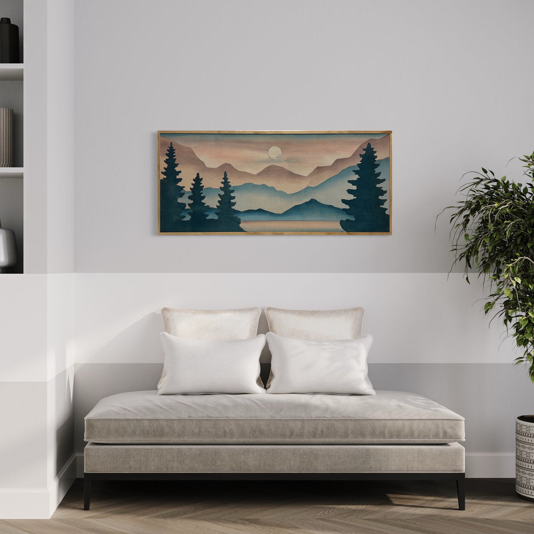 Long Mountain and Forest Landscape Wood Wall Art Piece